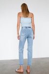 High Waist Destroyed Hem Boyfriend Jeans
