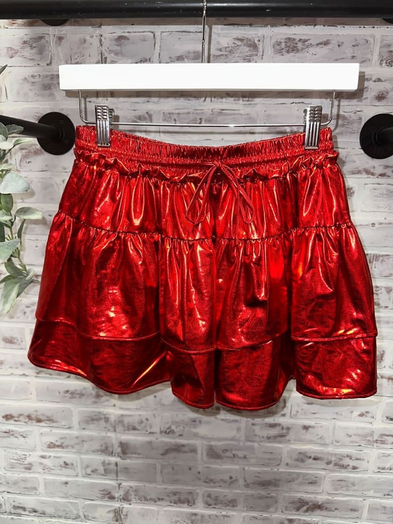 Leather Ruffles Skort (Red)